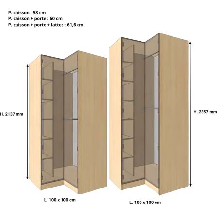 Dressing Armadio - armoire d'angle avec étagèress et penderie L 100 cm - FaçadeDécor bois chêne brut