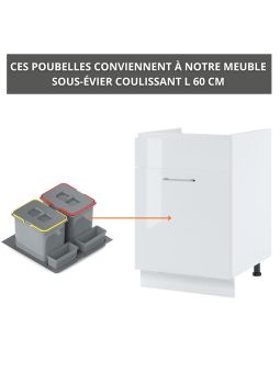 Poubelles 2 x 15l pour meuble sous-évier coulissant 60 cm 