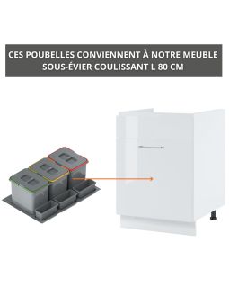 Poubelles 3 x 15l pour meuble sous-évier coulissant 80 cm 