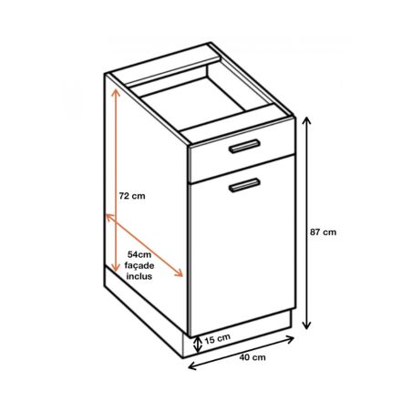 Meuble bas de cuisine Lovia Vanille Mat 1 porte 1 tiroir L 40 cm