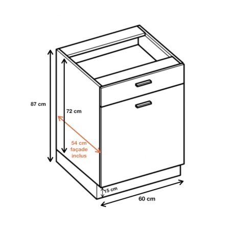 Meuble bas de cuisine Lovia Vanille Mat 1 porte 1 tiroir L 60 cm