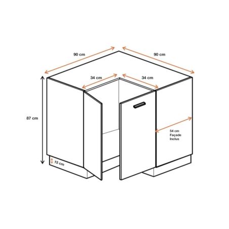 Meuble d'angle bas Lovia Vanille Mat 2 portes L 90/90 cm