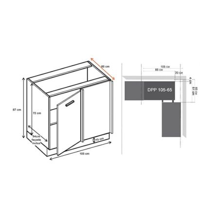 Meuble d'angle bas Lovia Vanille Mat 1 porte L 105 cm