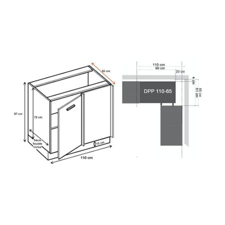 Meuble d'angle bas Lovia Vanille Mat 1 porte L 110 cm