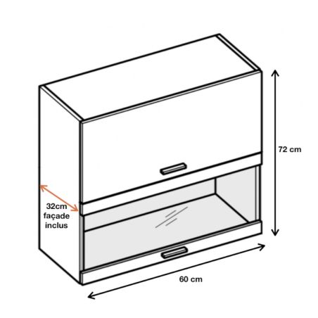 Meuble haut de cuisine Lovia Vanille Mat 2 portes relevables avec vitre opaque L 60 cm