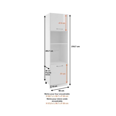 Colonne de cuisine pour micro-onde et four encastrable Bellissi Blanc 2 portes L 60 cm