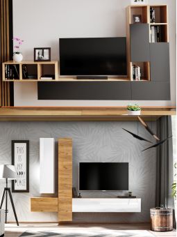 Meuble tv 100 cm - 1 porte battante décor chêne brut