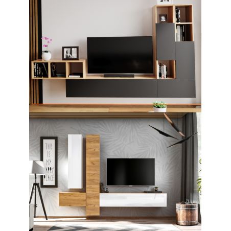 Meuble tv 100 cm - 1 porte battante décor chêne brut