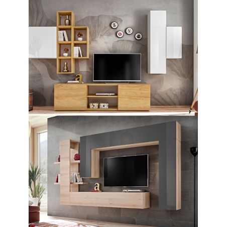 Meuble tv 100 cm - 1 porte battante gris mat