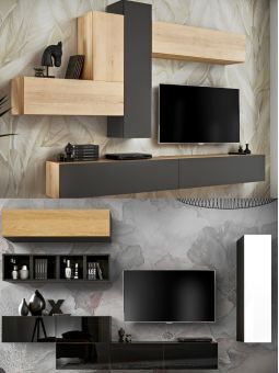 Meuble tv 100 cm - 1 porte battante noir mat