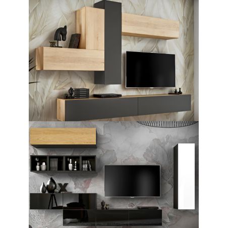 Meuble tv 100 cm - 1 porte battante noir mat