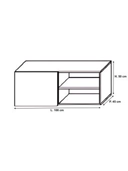 Meuble tv 100 cm - 1 porte battante gris laqué