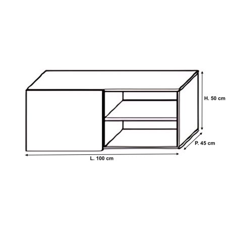 Meuble tv 100 cm - 1 porte battante gris mat