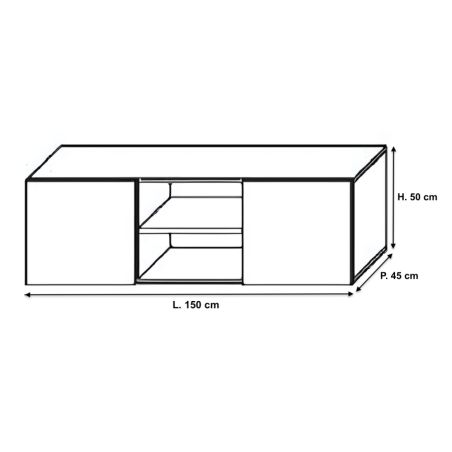 Meuble tv 150 cm - 1 porte battante blanc mat