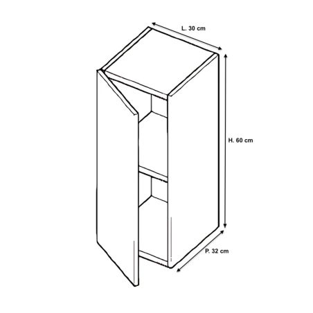 Meuble tv suspendu 60 cm - 1 porte battante gris mat