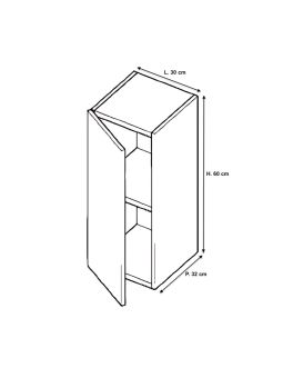 Meuble tv suspendu 60 cm - 1 porte battante décor chêne naturel