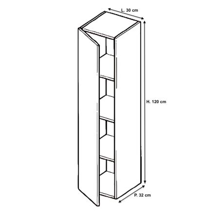 Meuble tv suspendu 120 cm - 1 porte battante blanc mat