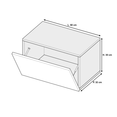 Meuble tv suspendu 60 cm - 1 porte abattante blanc mat