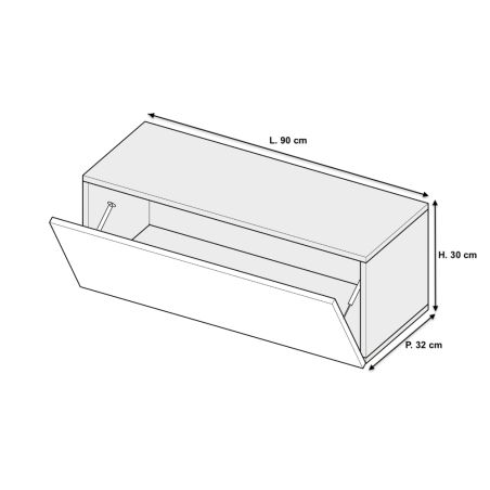 Meuble tv suspendu 90 cm - 1 porte abattante blanc laqué