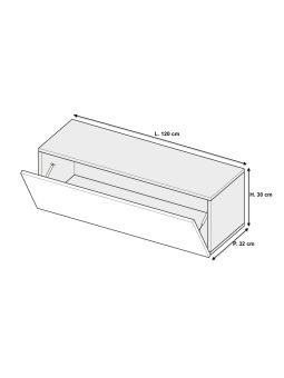 Meuble tv suspendu 120 cm - 1 porte abattante blanc laqué