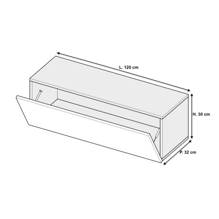 Meuble tv suspendu 120 cm - 1 porte abattante blanc laqué