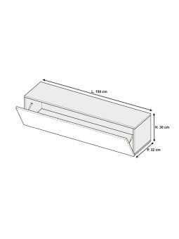 Meuble tv suspendu 150 cm - 1 porte abattante blanc laqué