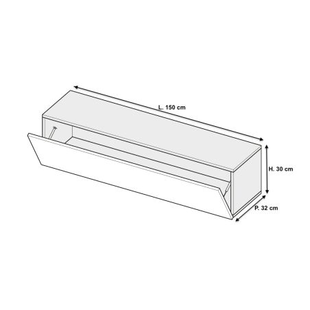 Meuble tv suspendu 150 cm - 1 porte abattante blanc laqué