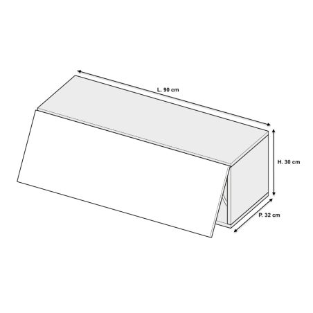 Meuble tv suspendu 90 cm - 1 porte relevable blanc laqué