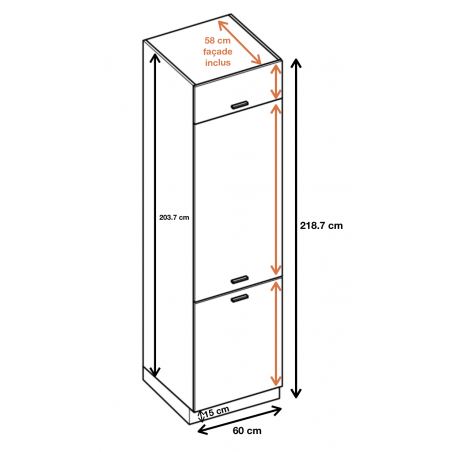 Dimension de la colonne de cuisine pour frigo encastrable ref : ZL6.