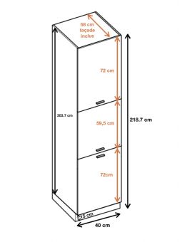 Colonne de cuisine - 3 portes, L 40 cm