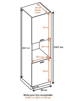 Colonne de cuisine pour four encastrable - 2 portes, L 60 cm