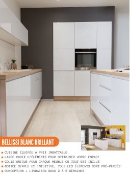 Meuble bas de cuisine Bellissi Blanc Brillant 1 porte L 40 cm