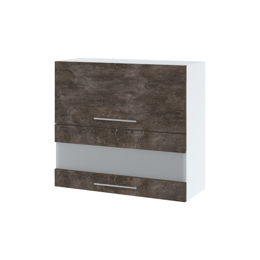 Meuble haut de cuisine - 2 portes relevables avec vitre opaque, L 80 cm - bellissi beton ardoise
